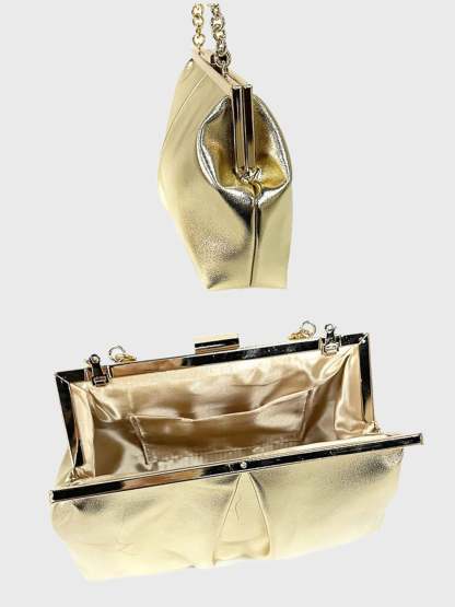 Elegant Gold Metallic Chain Bag Featuring Ruffles