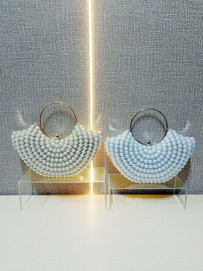 Elegant Luxury Evening Clutch Bag in Gold Sector with Rhinestone and Pearl