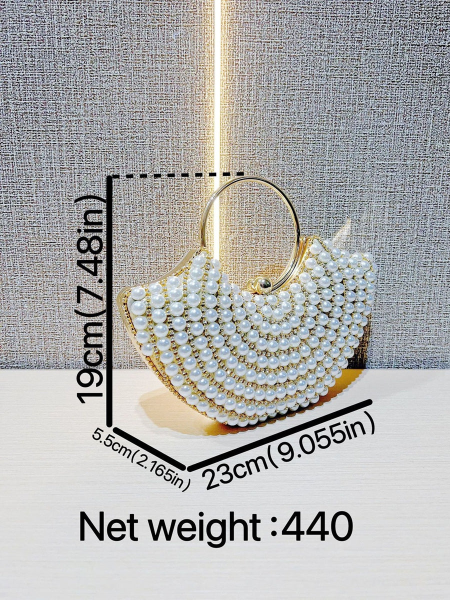 Elegant Luxury Evening Clutch Bag in Gold Sector with Rhinestone and Pearl