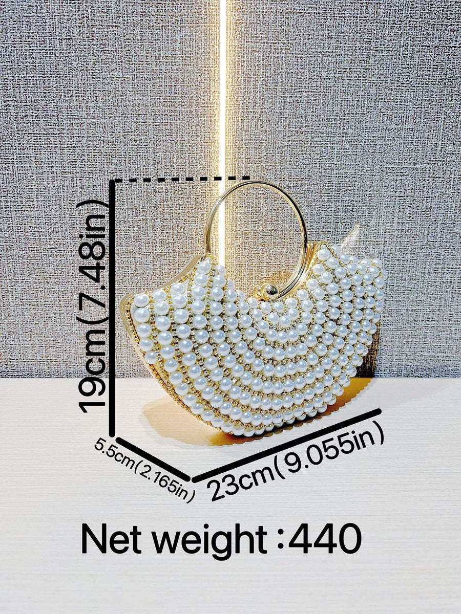 Elegant Luxury Evening Clutch Bag in Gold Sector with Rhinestone and Pearl