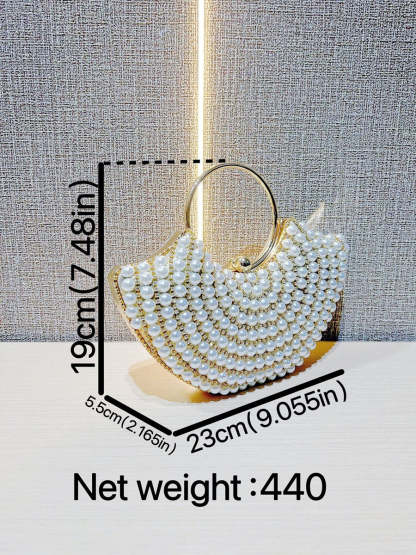 Elegant Luxury Evening Clutch Bag in Gold Sector with Rhinestone and Pearl