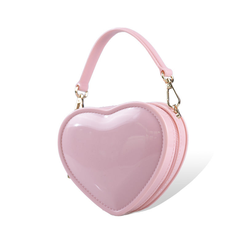 Fashionable Evening Clutch Bag in Sweet Pink PVC Heart Jelly