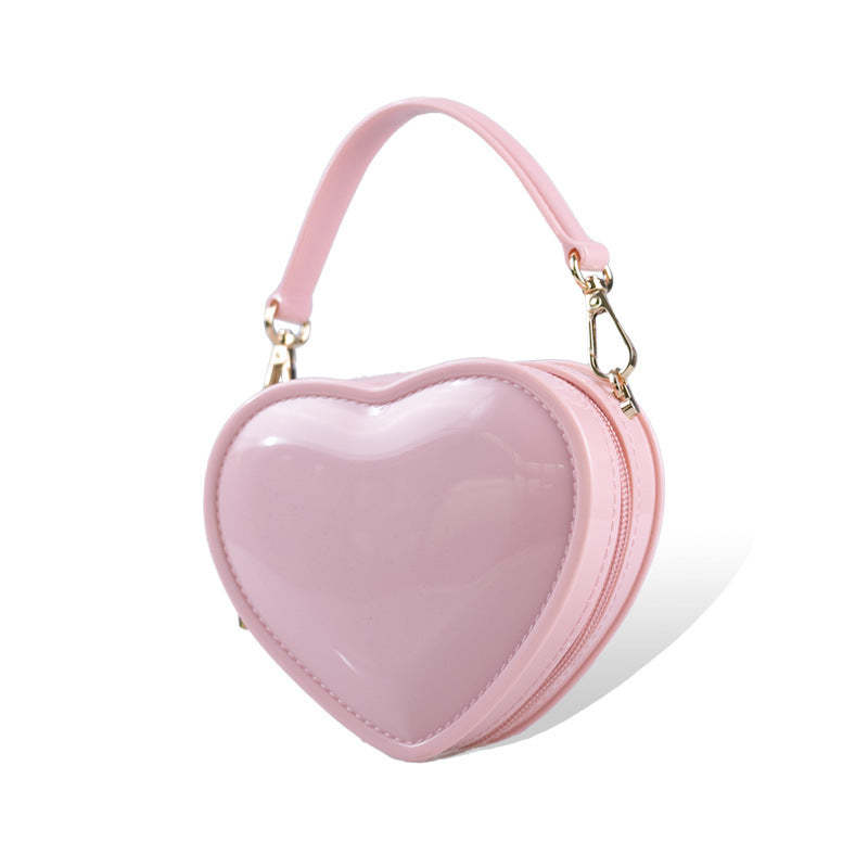 Fashionable Evening Clutch Bag in Sweet Pink PVC Heart Jelly