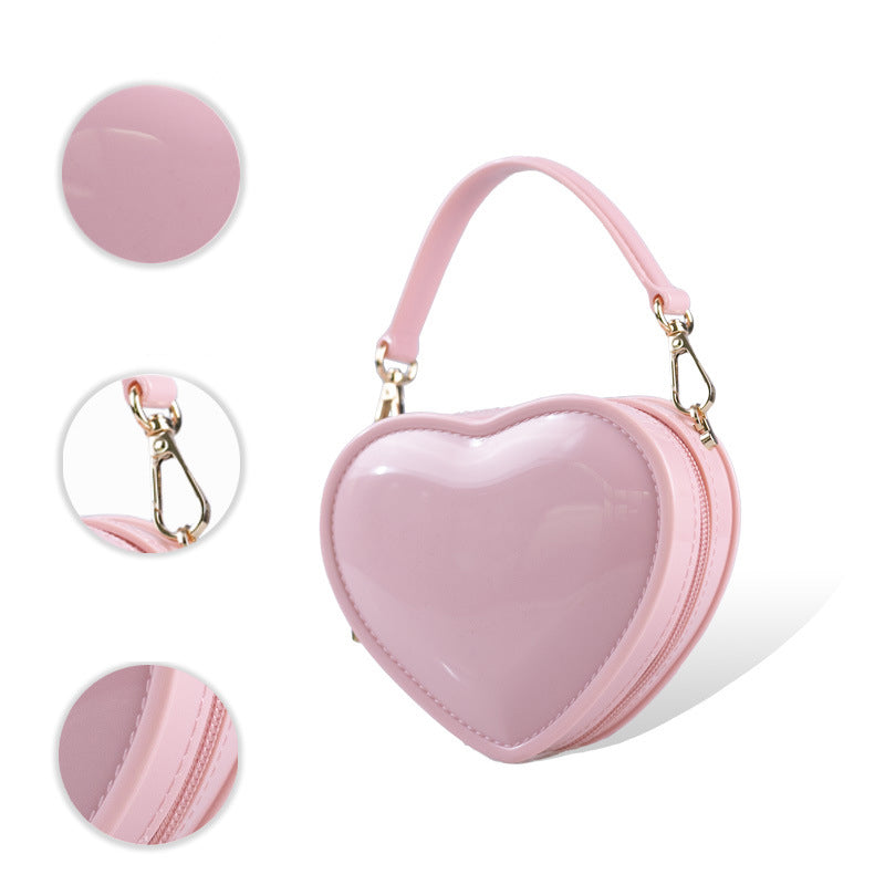 Fashionable Evening Clutch Bag in Sweet Pink PVC Heart Jelly