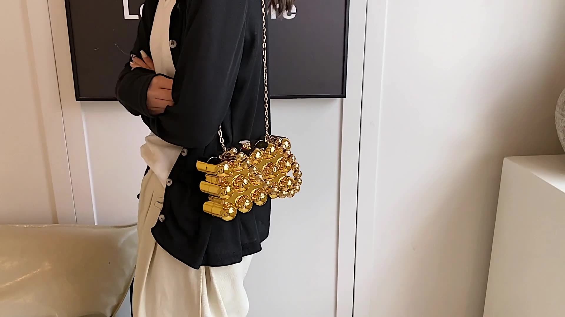 Minimalist Retro Metal Ball Chain Bags in Gold