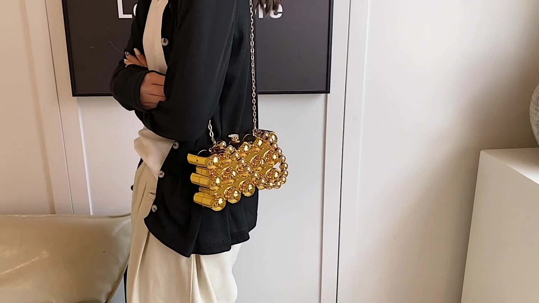 Minimalist Retro Metal Ball Chain Bags in Gold