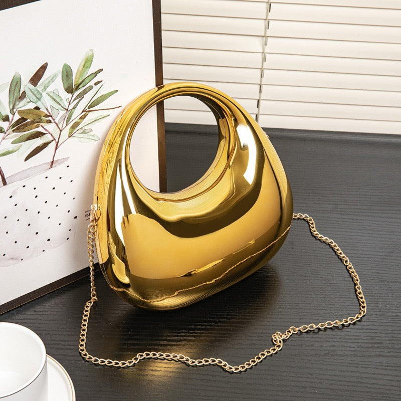 High-End Acrylic Evening Dumpling Bag with Gold Chain