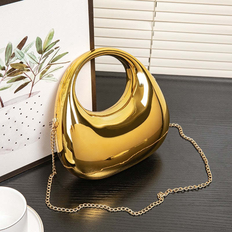 High-End Acrylic Evening Dumpling Bag with Gold Chain
