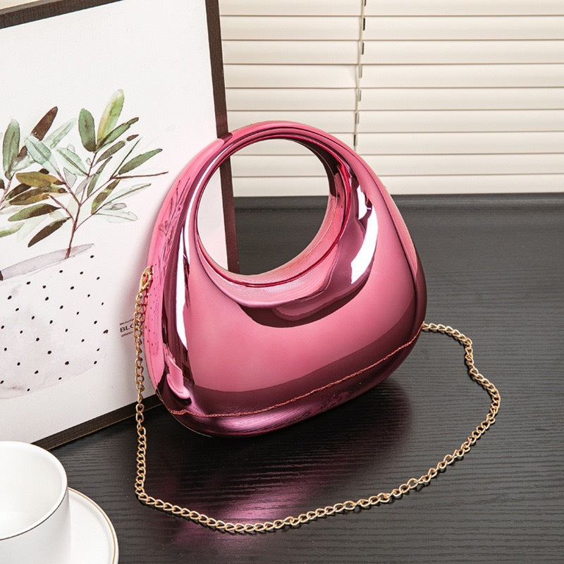 High-End Acrylic Evening Dumpling Bag with Gold Chain