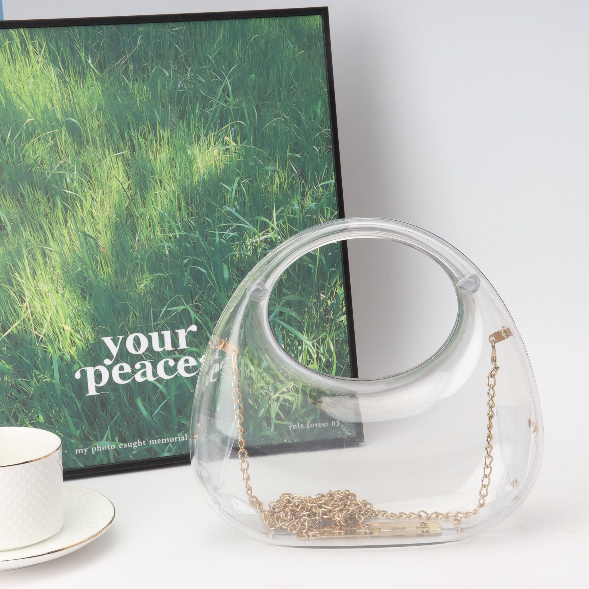 High-End Acrylic Evening Dumpling Bag with Gold Chain