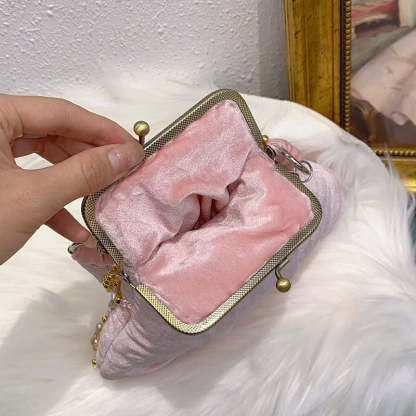 Evening Clutch Bag in Traditional Delicate Pink Velvet with Beadings and Floral Design