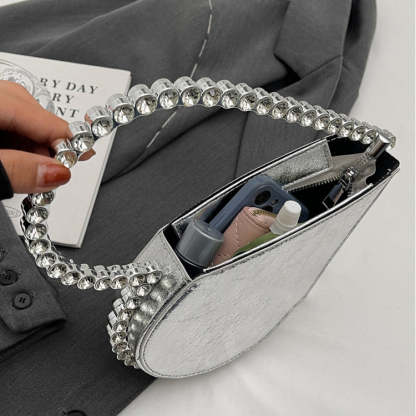 Elegant Silver Evening Clutch with Rhinestone Accents and Sweet Heart Design