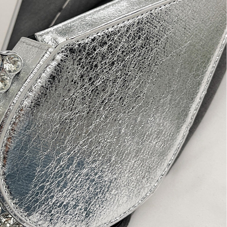 Elegant Silver Evening Clutch with Rhinestone Accents and Sweet Heart Design