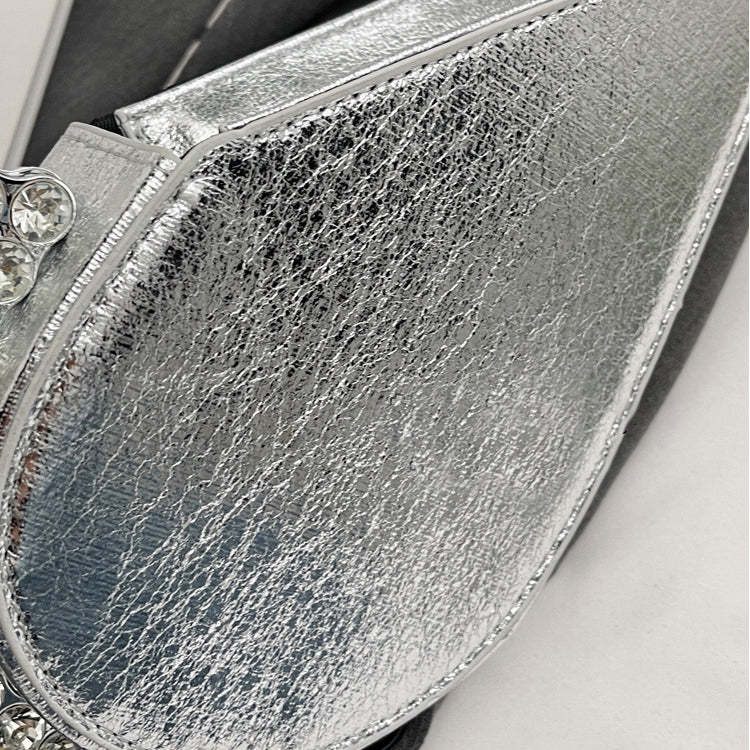 Elegant Silver Evening Clutch with Rhinestone Accents and Sweet Heart Design