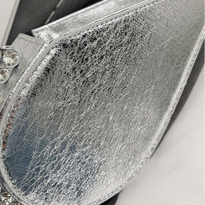 Elegant Silver Evening Clutch with Rhinestone Accents and Sweet Heart Design