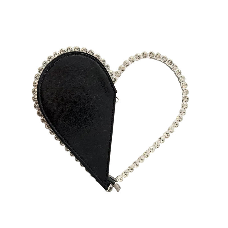 Elegant Silver Evening Clutch with Rhinestone Accents and Sweet Heart Design