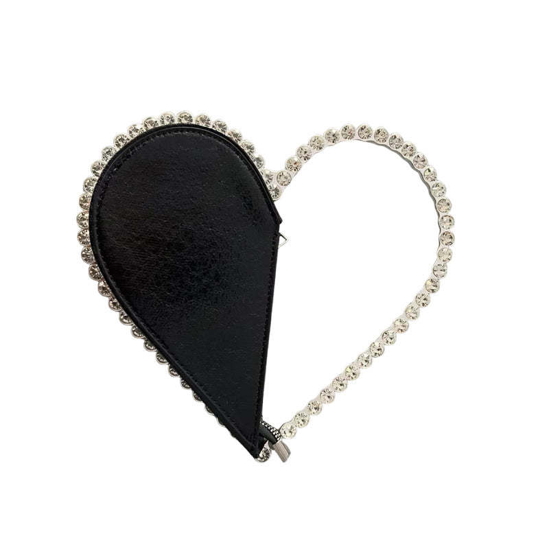 Elegant Silver Evening Clutch with Rhinestone Accents and Sweet Heart Design