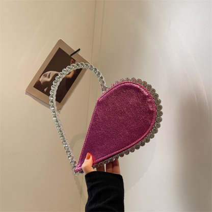 Elegant Silver Evening Clutch with Rhinestone Accents and Sweet Heart Design