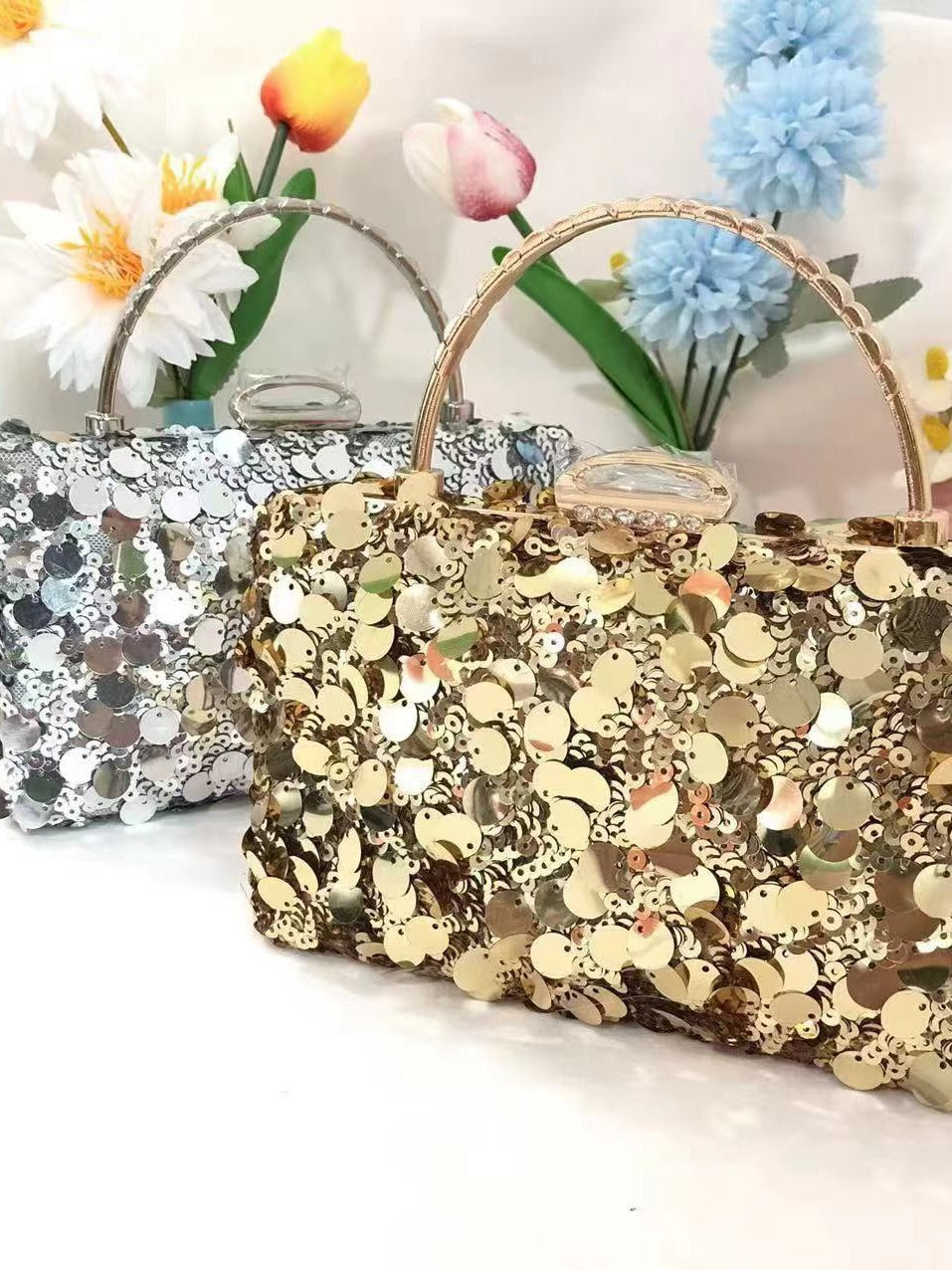 Elegant Gold Retro Evening Clutch Bag with Sequins for Weddings and Parties