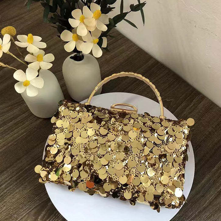 Elegant Gold Retro Evening Clutch Bag with Sequins for Weddings and Parties