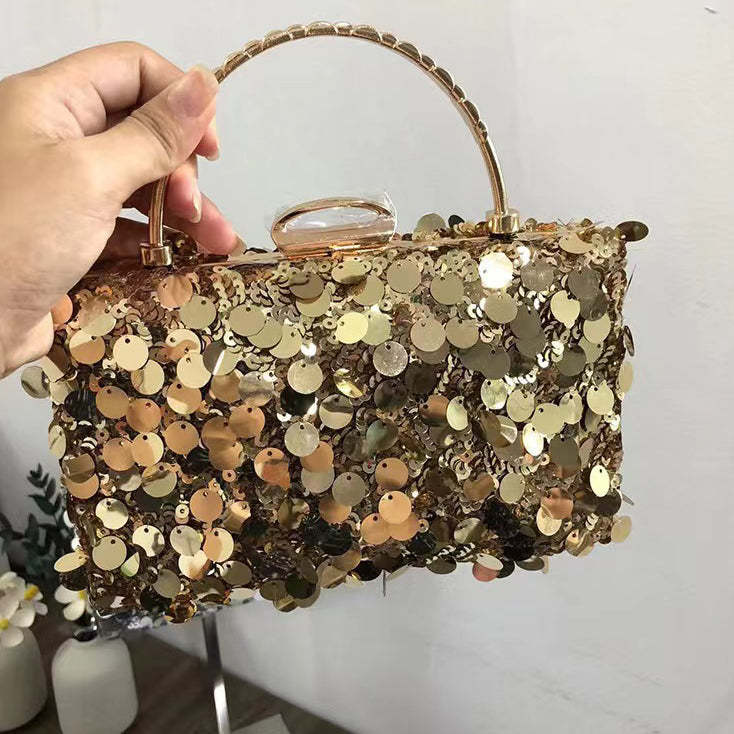 Elegant Gold Retro Evening Clutch Bag with Sequins for Weddings and Parties