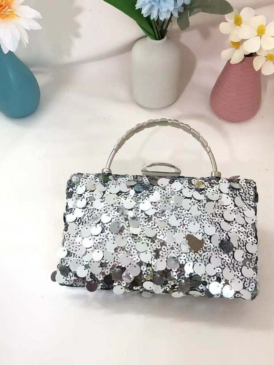 Elegant Gold Retro Evening Clutch Bag with Sequins for Weddings and Parties