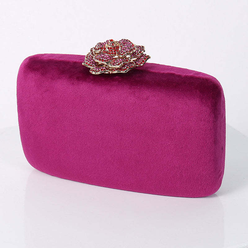 Evening Party Clutch Bag in Luxurious Yellow Velvet with 3D Flower
