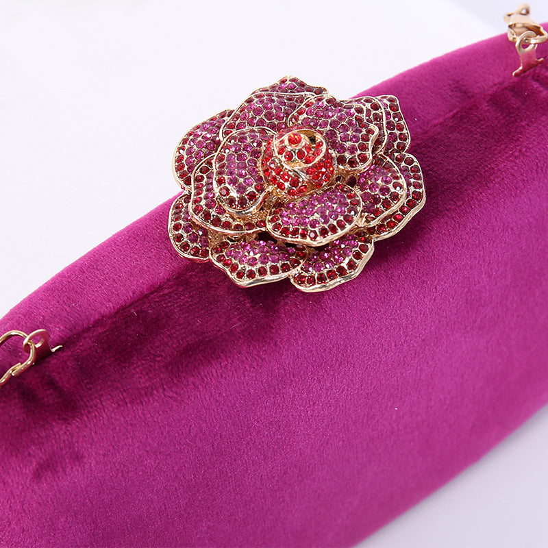 Evening Party Clutch Bag in Luxurious Yellow Velvet with 3D Flower