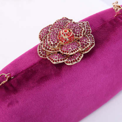 Evening Party Clutch Bag in Luxurious Yellow Velvet with 3D Flower