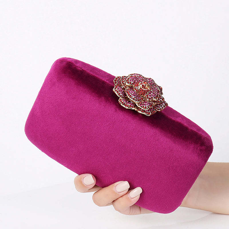 Evening Party Clutch Bag in Luxurious Yellow Velvet with 3D Flower
