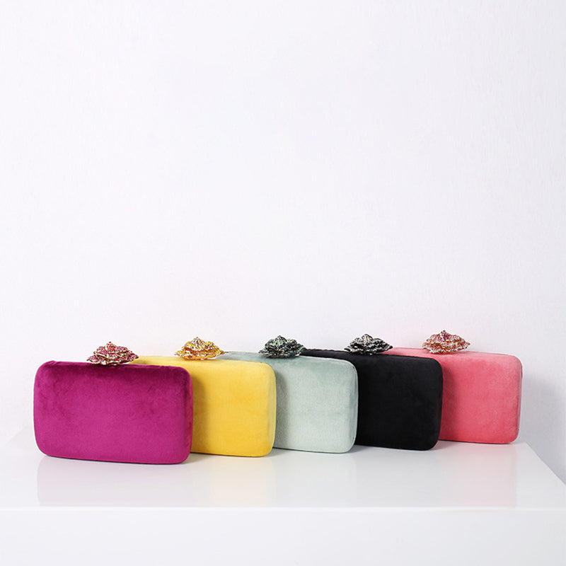 Evening Party Clutch Bag in Luxurious Yellow Velvet with 3D Flower