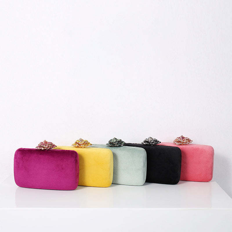 Evening Party Clutch Bag in Luxurious Yellow Velvet with 3D Flower