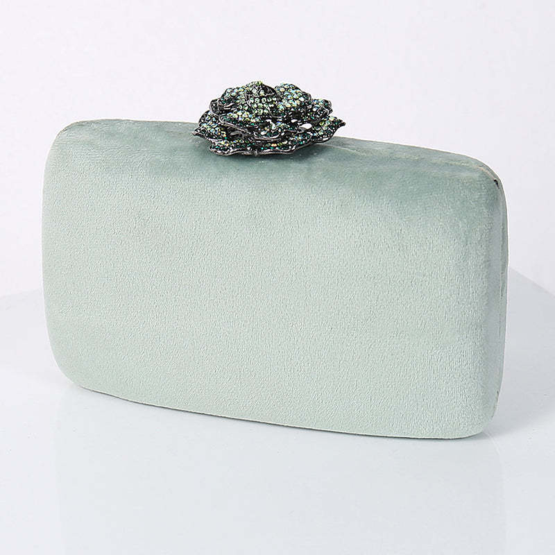 Evening Party Clutch Bag in Luxurious Yellow Velvet with 3D Flower