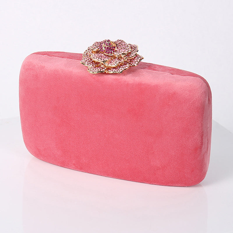 Evening Party Clutch Bag in Luxurious Yellow Velvet with 3D Flower