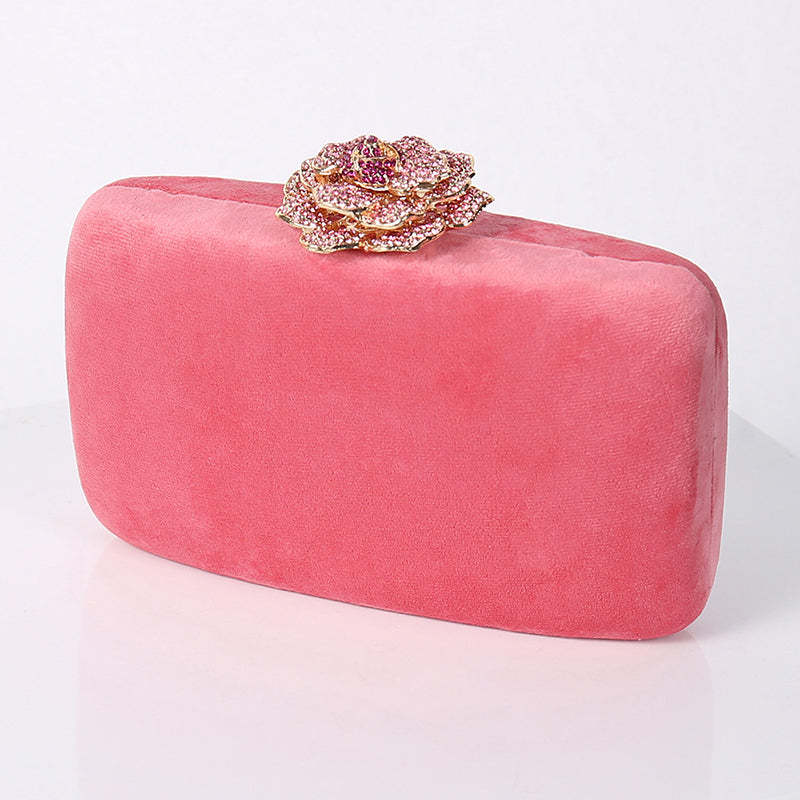 Evening Party Clutch Bag in Luxurious Yellow Velvet with 3D Flower