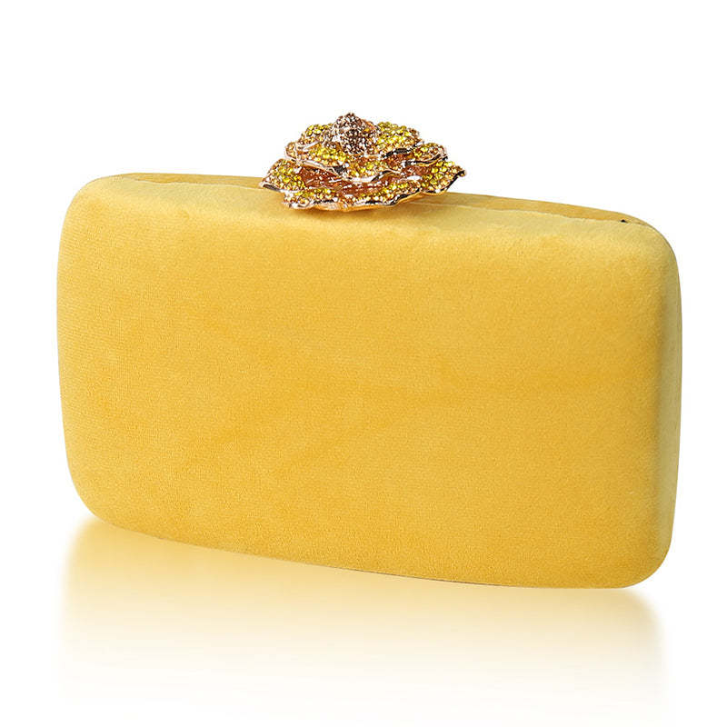 Evening Party Clutch Bag in Luxurious Yellow Velvet with 3D Flower
