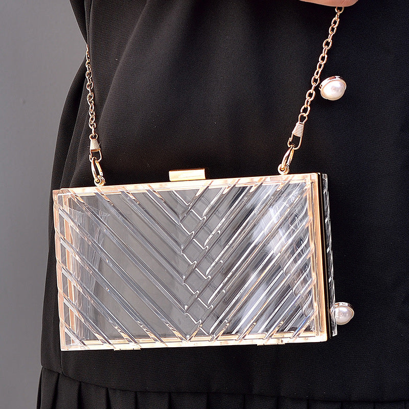 Fashionable Orange Transparent Acrylic Clutch Bag with Detachable Stripe for Daily or Wedding Use