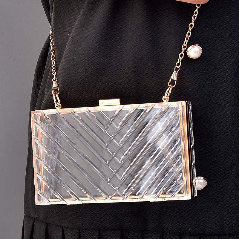 Fashionable Orange Transparent Acrylic Clutch Bag with Detachable Stripe for Daily or Wedding Use