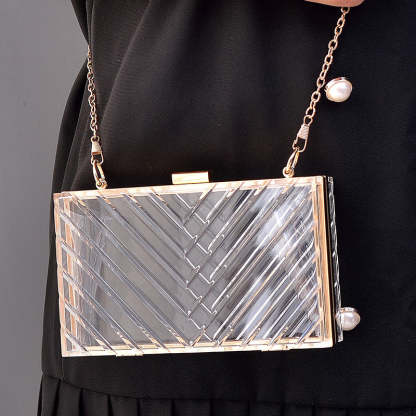Fashionable Orange Transparent Acrylic Clutch Bag with Detachable Stripe for Daily or Wedding Use