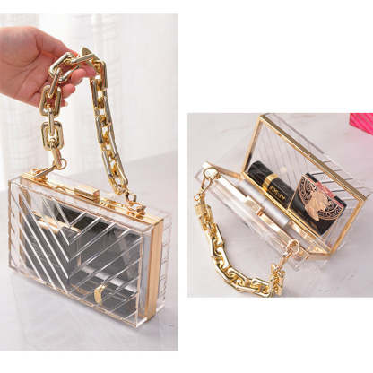 Fashionable Orange Transparent Acrylic Clutch Bag with Detachable Stripe for Daily or Wedding Use