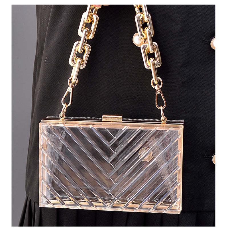 Fashionable Orange Transparent Acrylic Clutch Bag with Detachable Stripe for Daily or Wedding Use