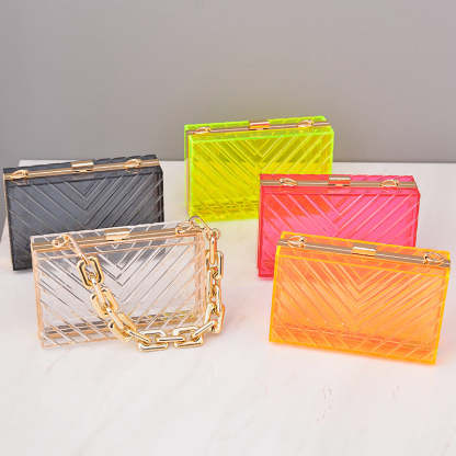 Fashionable Orange Transparent Acrylic Clutch Bag with Detachable Stripe for Daily or Wedding Use