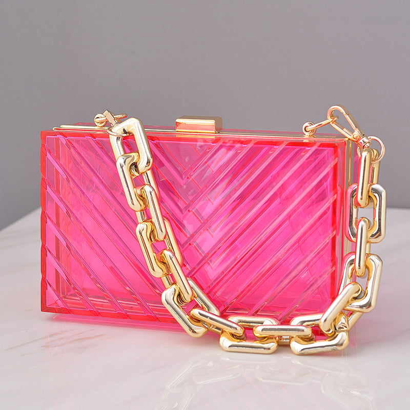 Fashionable Orange Transparent Acrylic Clutch Bag with Detachable Stripe for Daily or Wedding Use