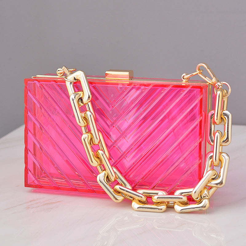 Fashionable Orange Transparent Acrylic Clutch Bag with Detachable Stripe for Daily or Wedding Use