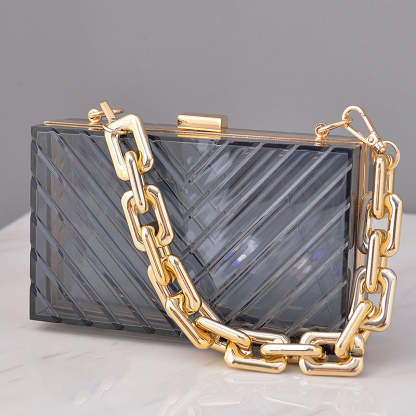 Fashionable Orange Transparent Acrylic Clutch Bag with Detachable Stripe for Daily or Wedding Use