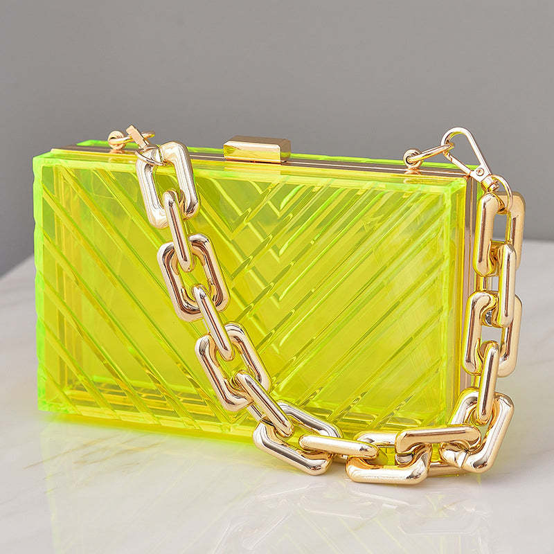 Fashionable Orange Transparent Acrylic Clutch Bag with Detachable Stripe for Daily or Wedding Use