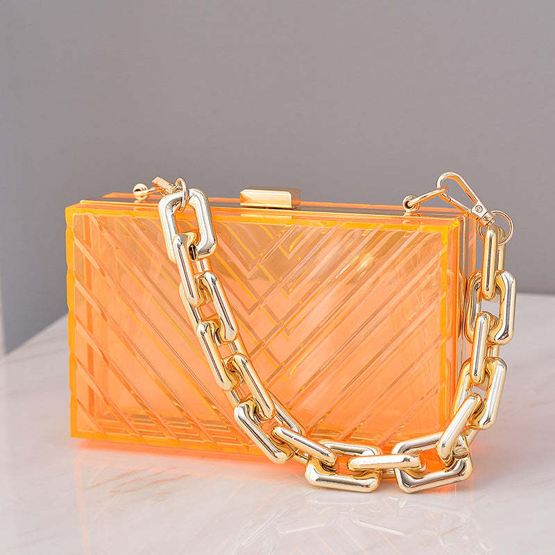 Fashionable Orange Transparent Acrylic Clutch Bag with Detachable Stripe for Daily or Wedding Use