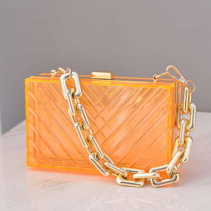 Fashionable Orange Transparent Acrylic Clutch Bag with Detachable Stripe for Daily or Wedding Use
