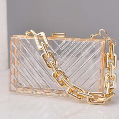 Fashionable Orange Transparent Acrylic Clutch Bag with Detachable Stripe for Daily or Wedding Use