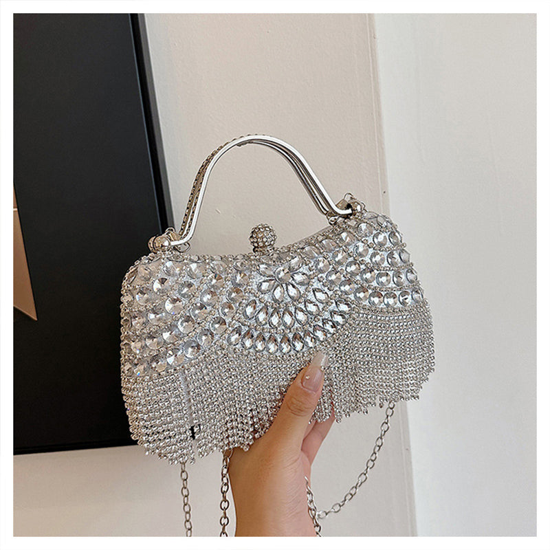 Elegant Retro Gold Clutch Bag with Rhinestone and Tassel for Daily or Wedding Use